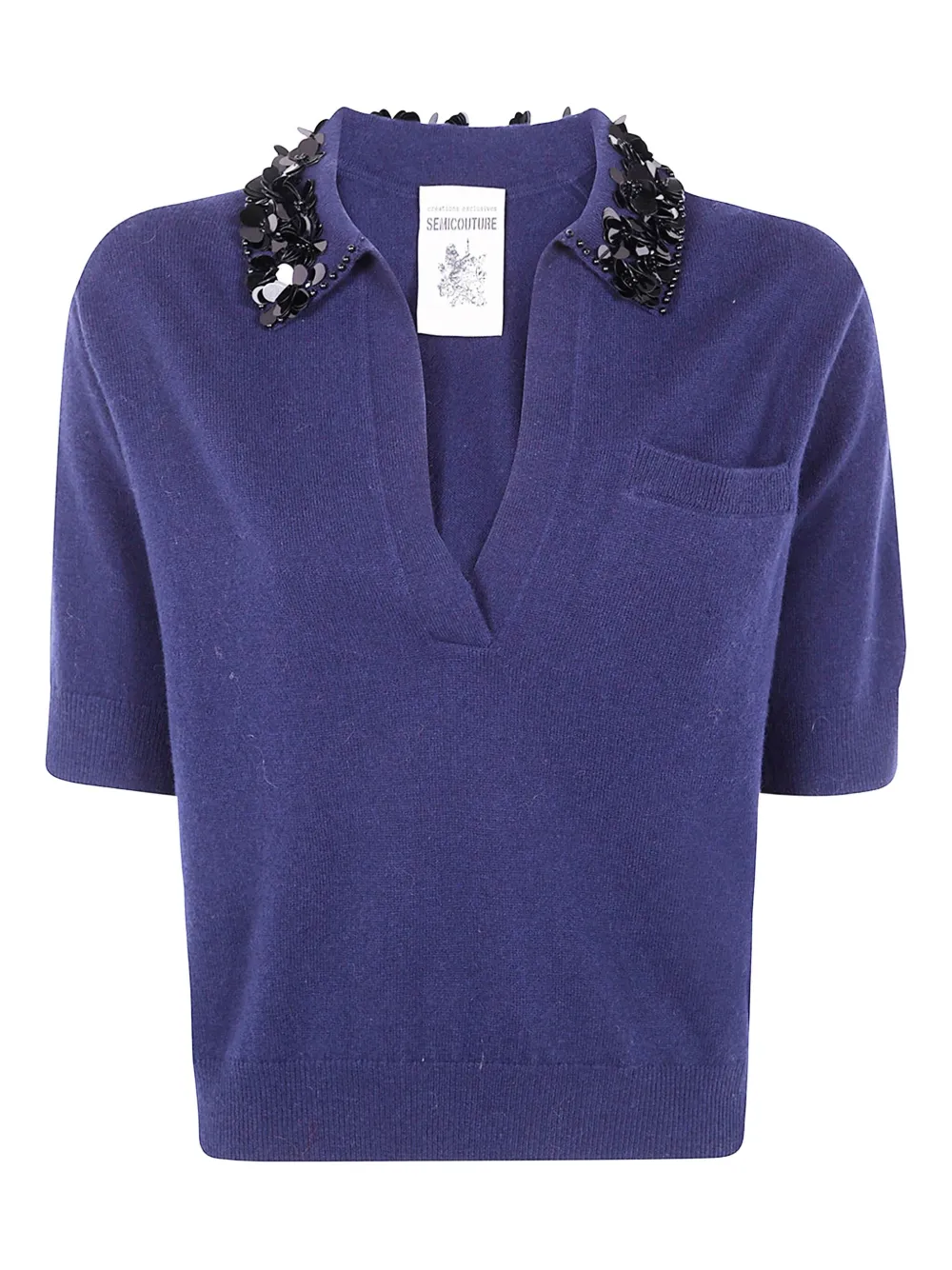 Semicouture Top verfraaid met pailletten Blauw