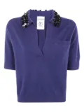 Semicouture sequin-embellished polo top - Blue