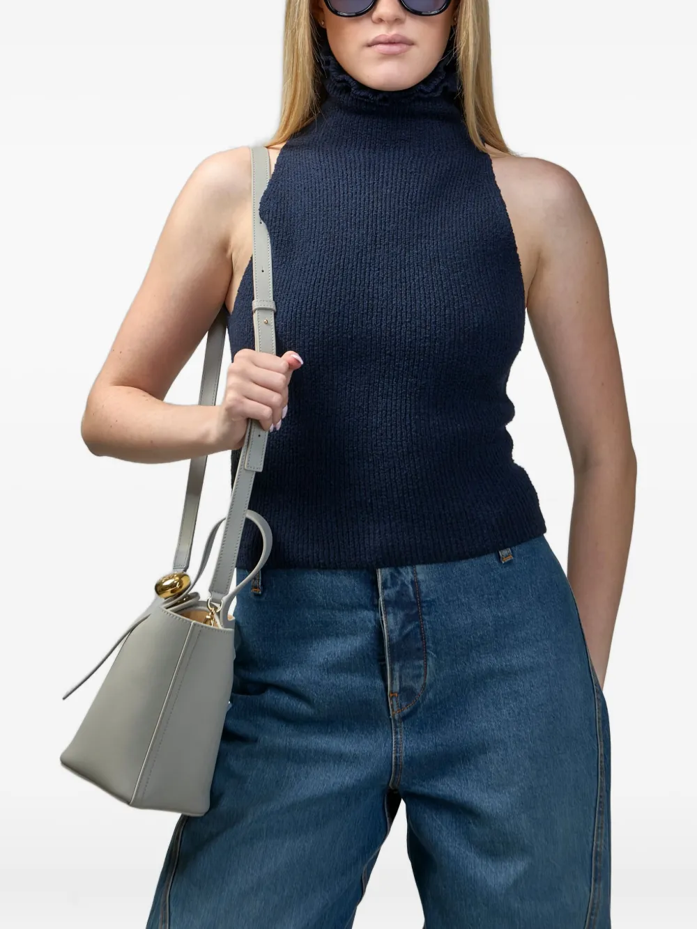 Alaïa top con cuello de tortuga y volantes | azul | Image 1