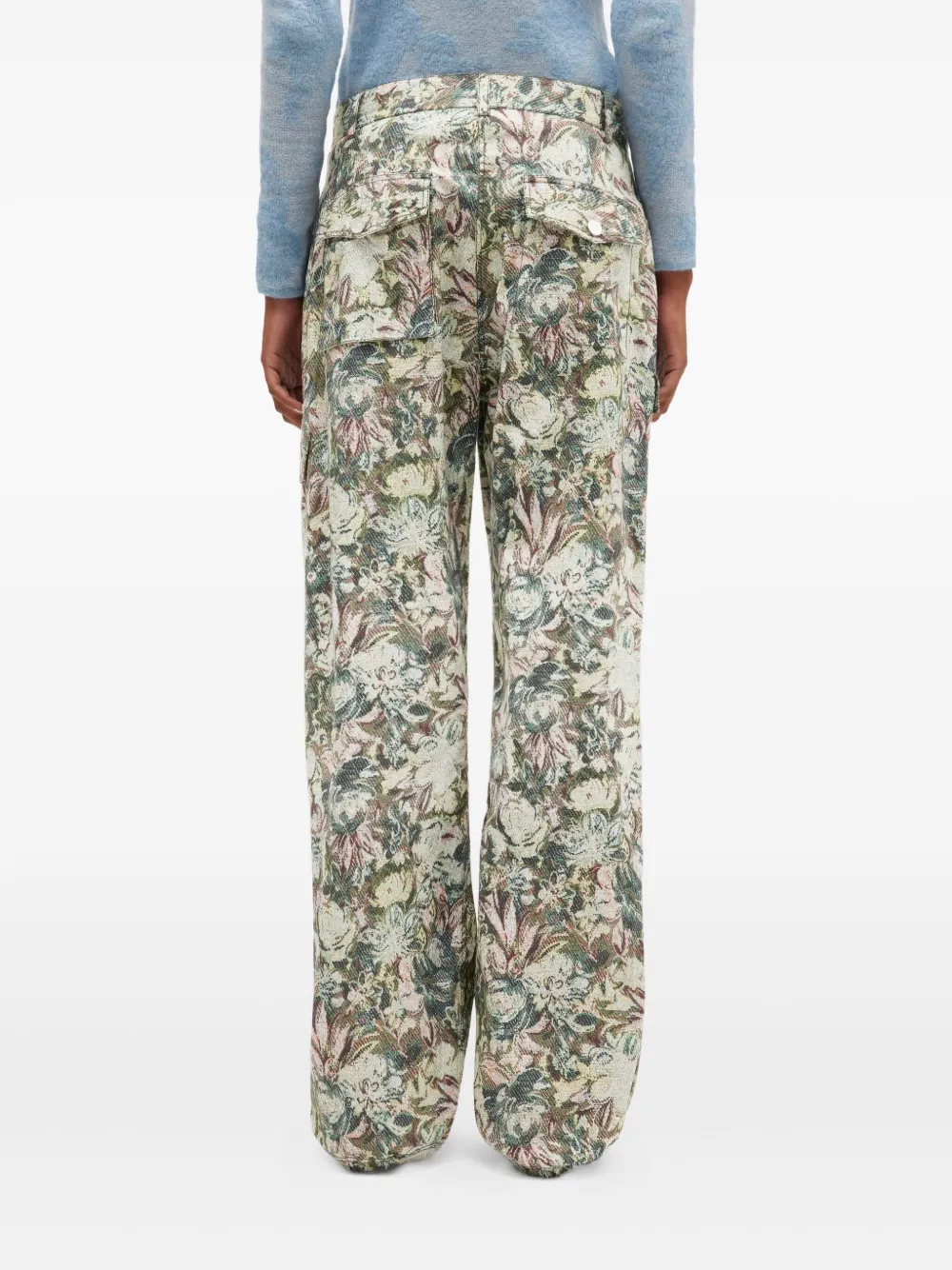 Ganni Tapestry Twill Trousers In Gray