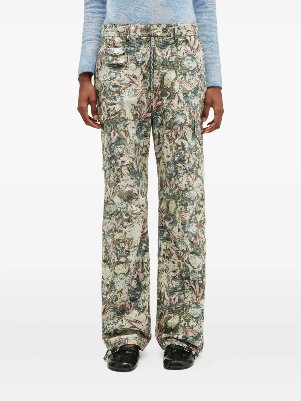 Ganni Tapestry Twill Trousers In Gray