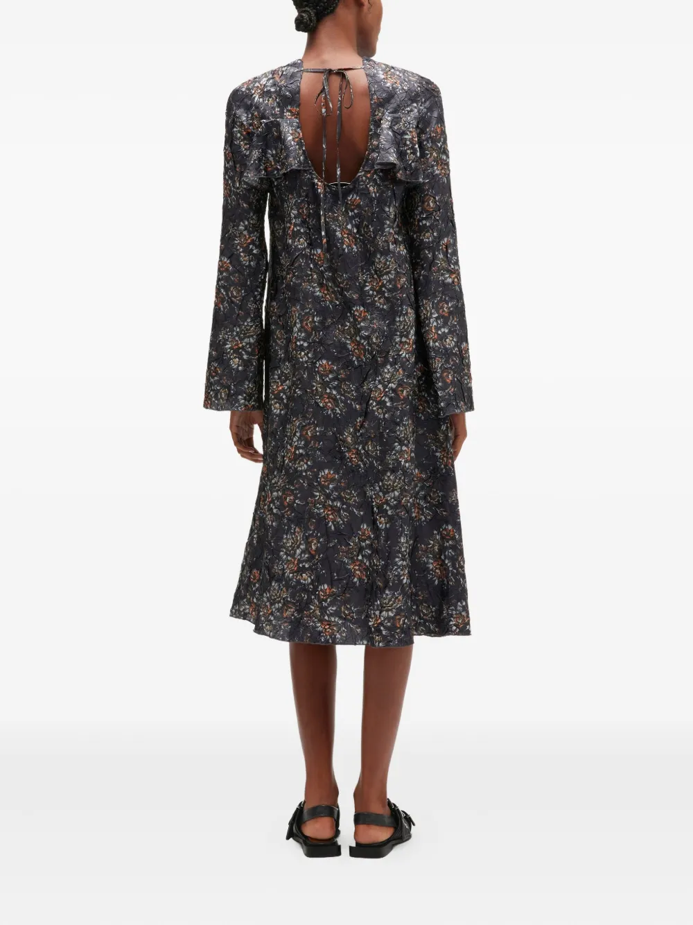 Ganni Floral-print Ruffled Dress In Blue