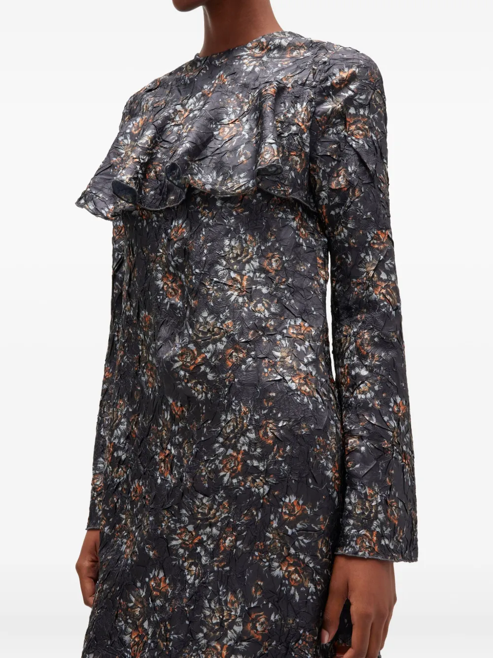 Ganni Floral-print Ruffled Dress In Blue