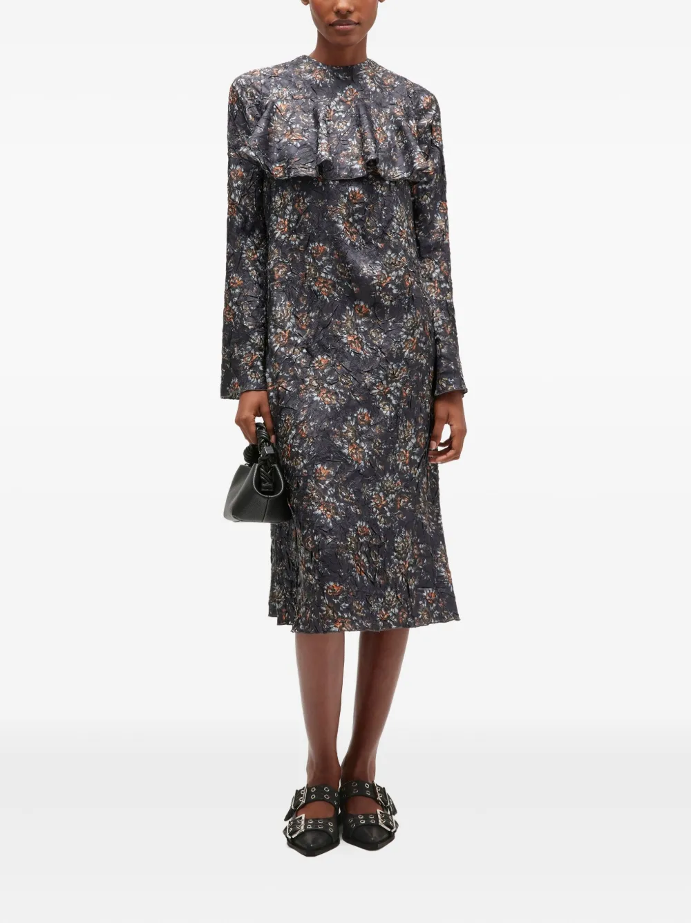 GANNI Jurk met bloemenprint en ruches - Blauw
