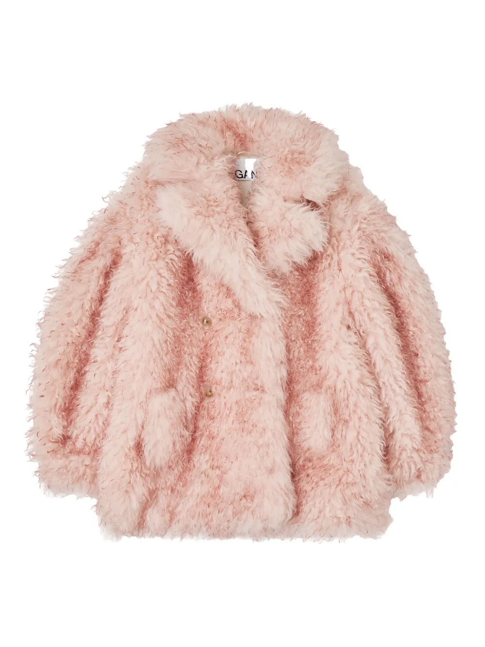 Ganni Teddy-textured Double-breasted Coat In Pink