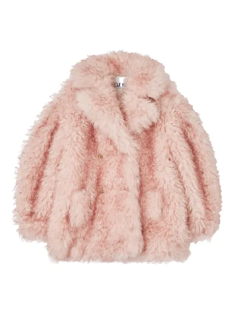GANNI teddy-textured double-breasted coat