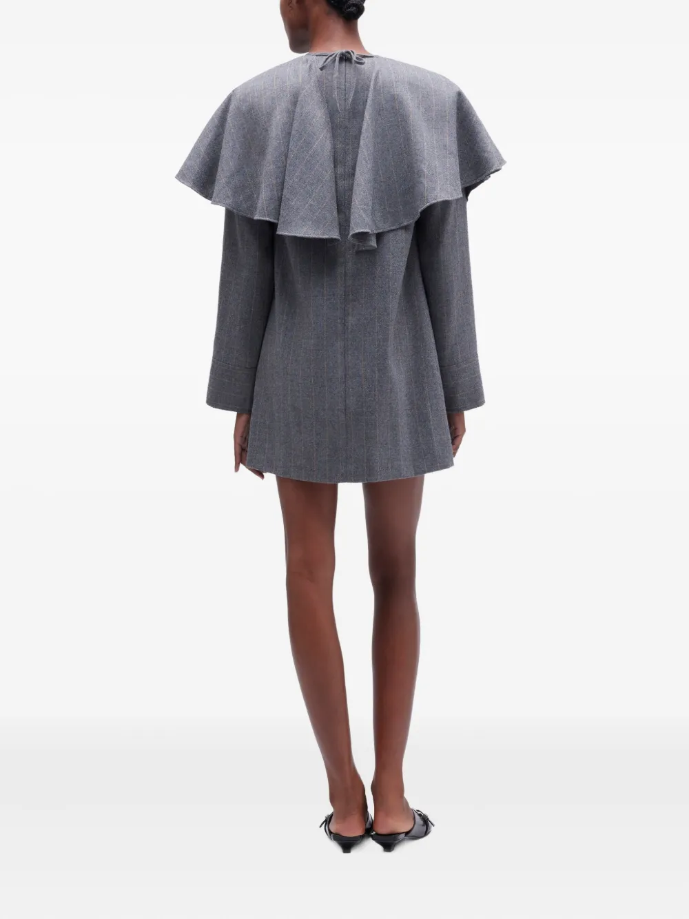 GANNI Jurk met krijtstreep en ruches Grijs