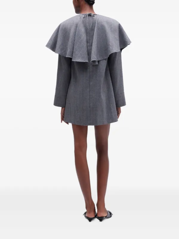 GANNI Pinstripe Ruffled Dress | Grey | FARFETCH