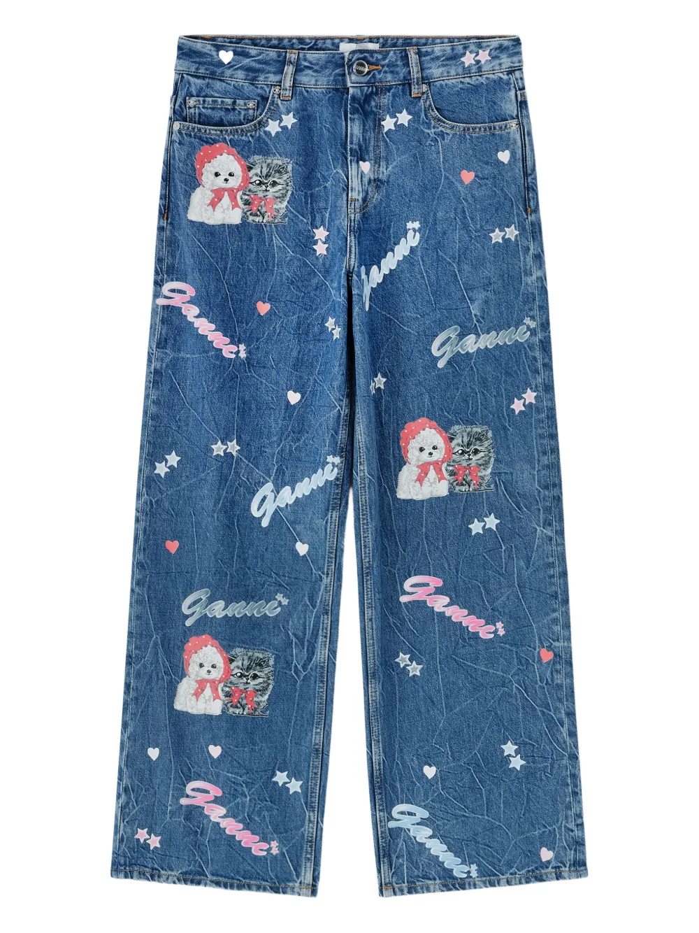 GANNI cat-print star-embellished jeans | Blue | Image 1