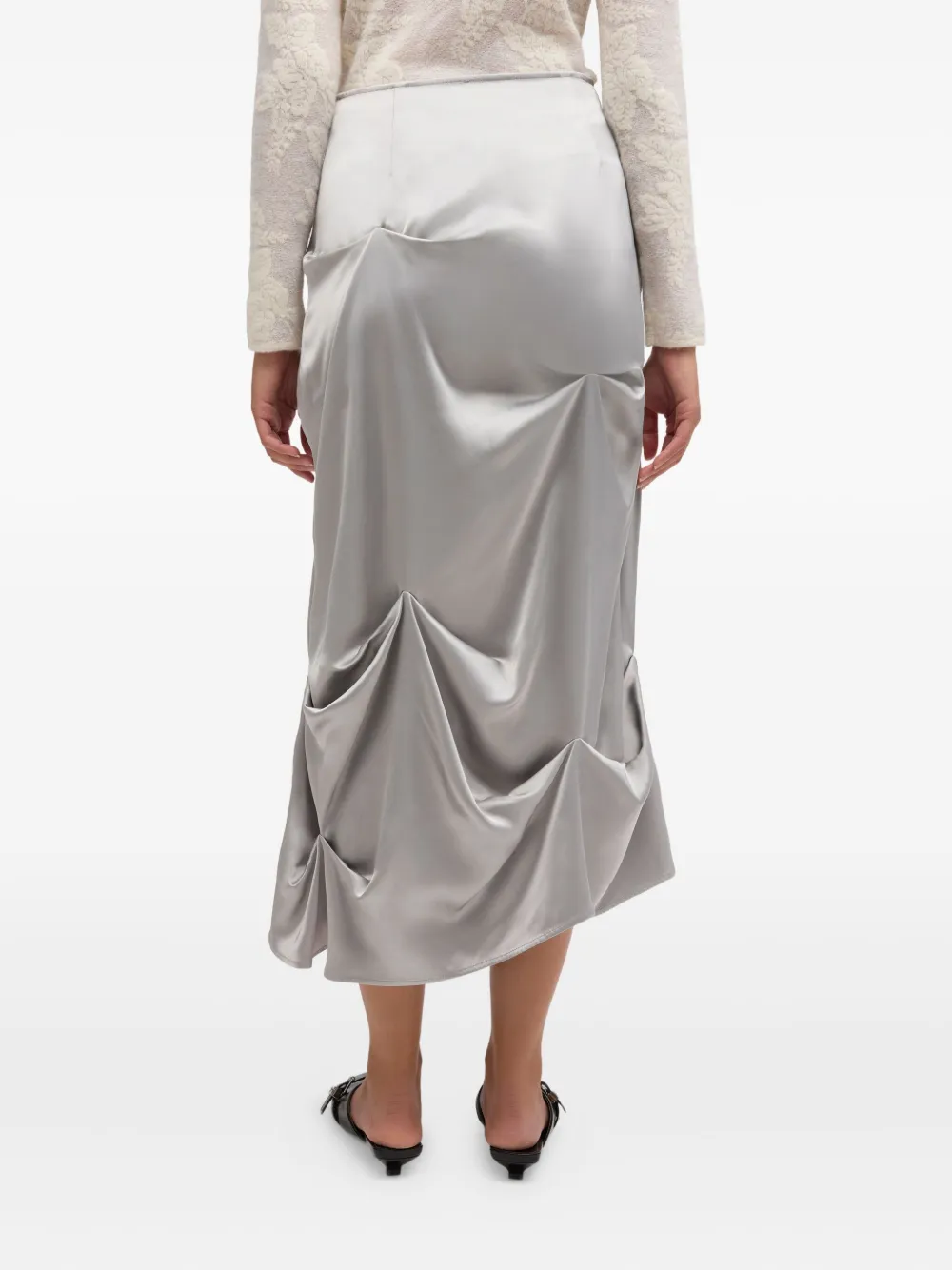 Ganni Asymmetrical-hem Draped Midi Skirt In Gray