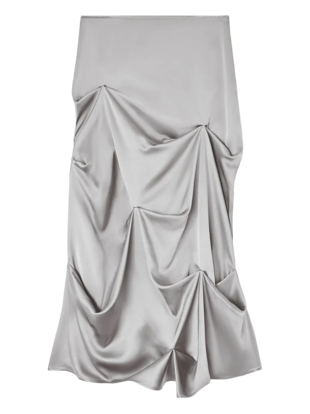 Ganni Asymmetrical-hem Draped Midi Skirt In Gray