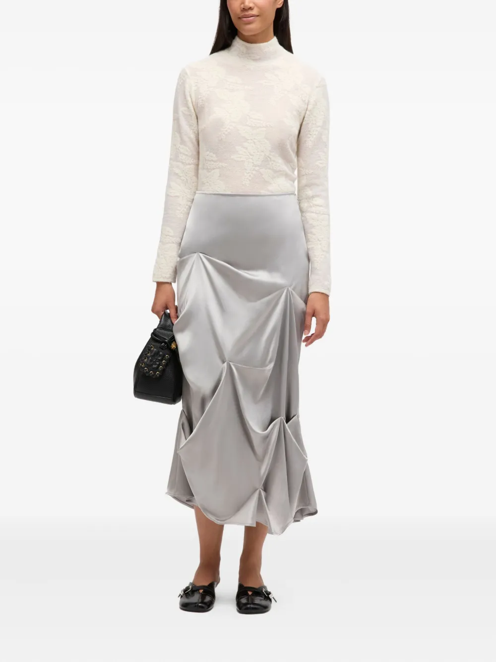 Ganni Asymmetrical-hem Draped Midi Skirt In Gray