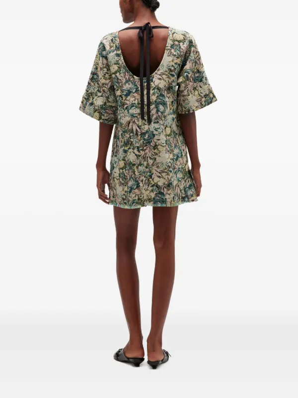 flowery mini dress Blue and White Floral Ruffle Mini Dress L