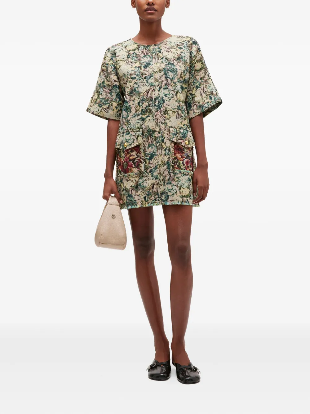 GANNI Mini-jurk met bloemenprint en zak - Beige