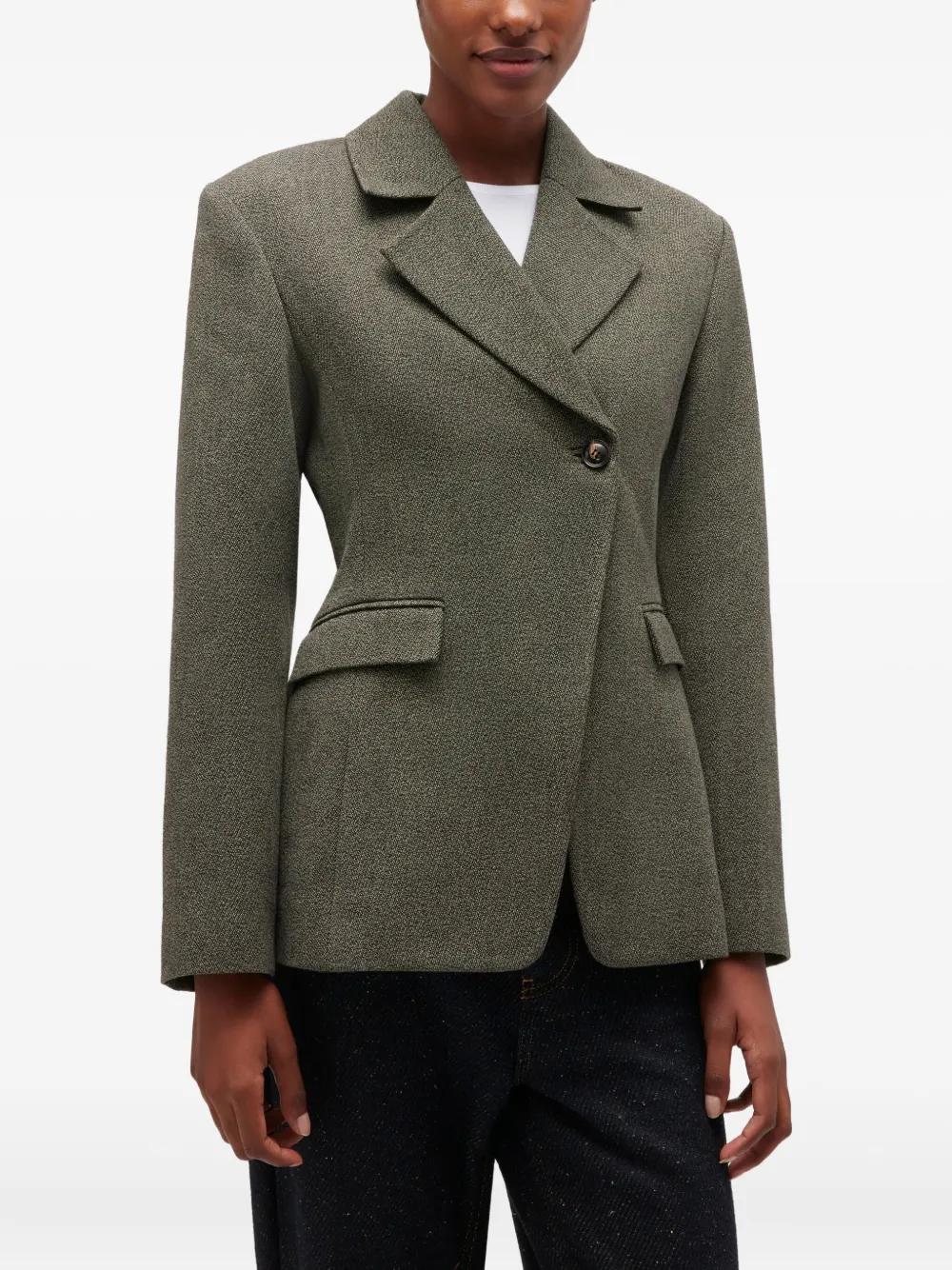 Ganni Notched-lapels Blazer In Gray