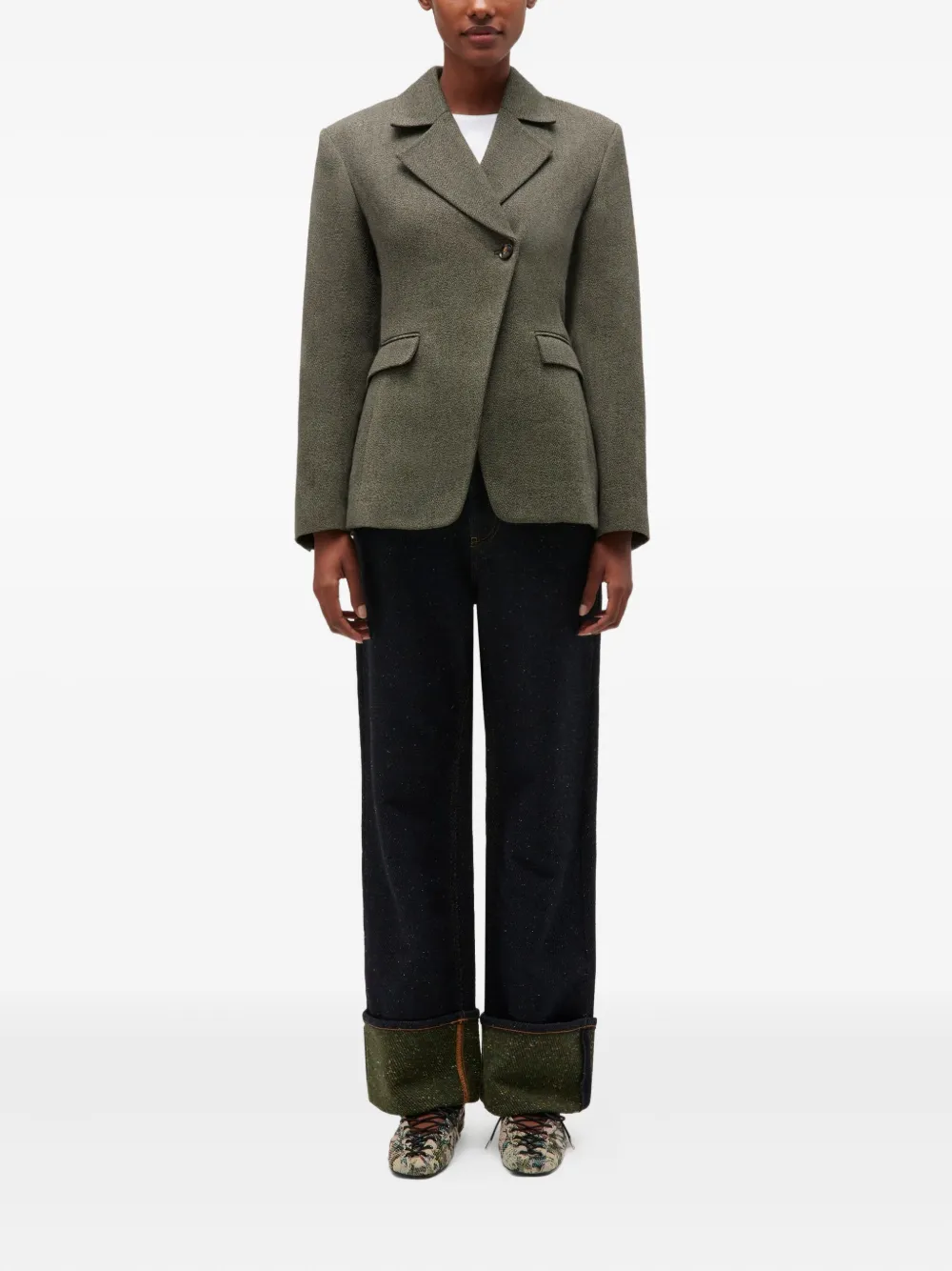 Ganni Notched-lapels Blazer In Gray