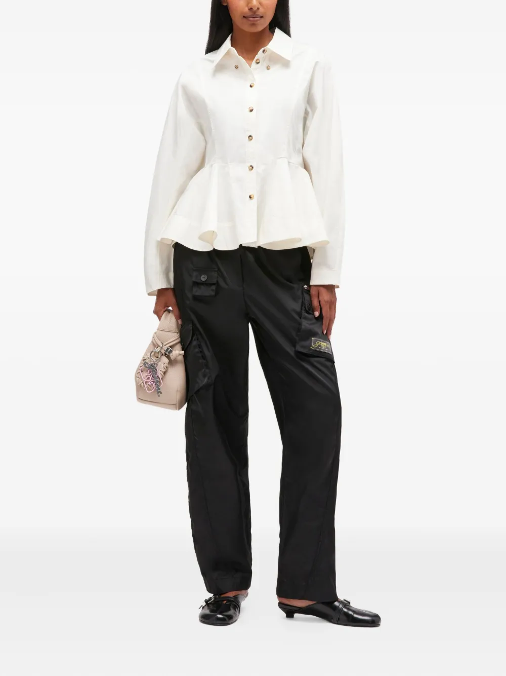 GANNI peplum-detail button shirt - Wit