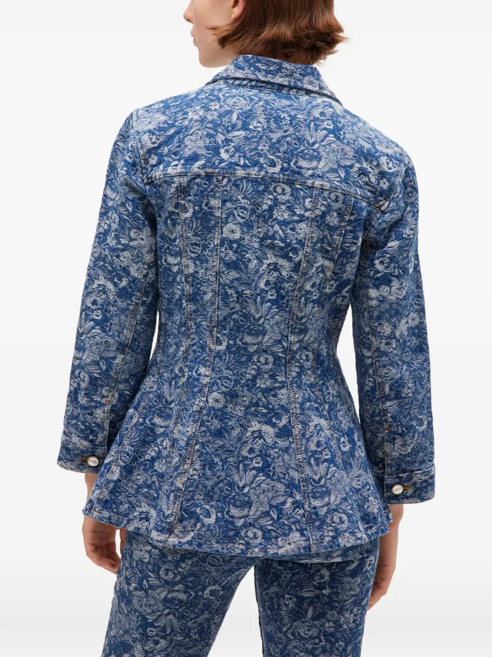 Ganni Jeansjacke Mit Blumen-print In Blue