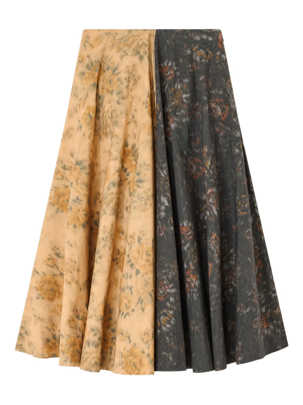 Ganni Black And Beige Floral Skirt In Yellow