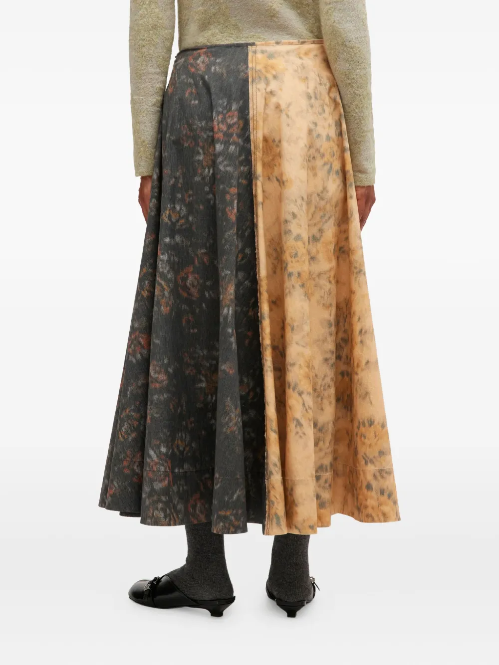 Ganni Black And Beige Floral Skirt In Yellow