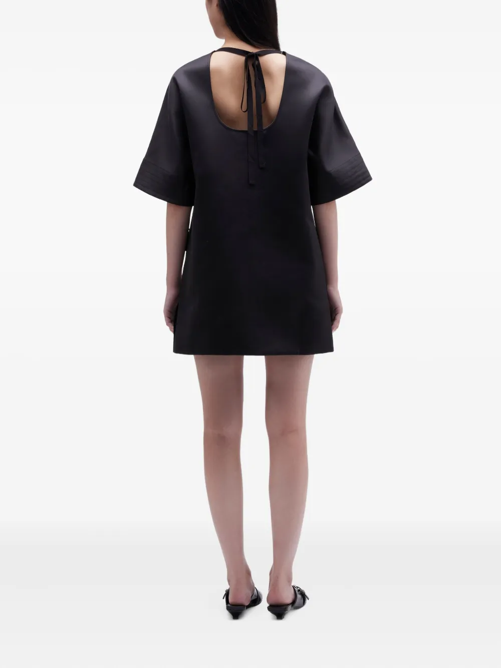Ganni Pocket-detail Tie-neck Mini Dress In Black