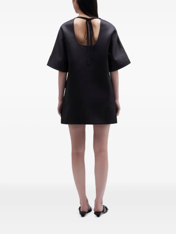 ganni black mini dress GANNI BLACK COTTON POPLIN GATHERED U-NECK MINI DRESS