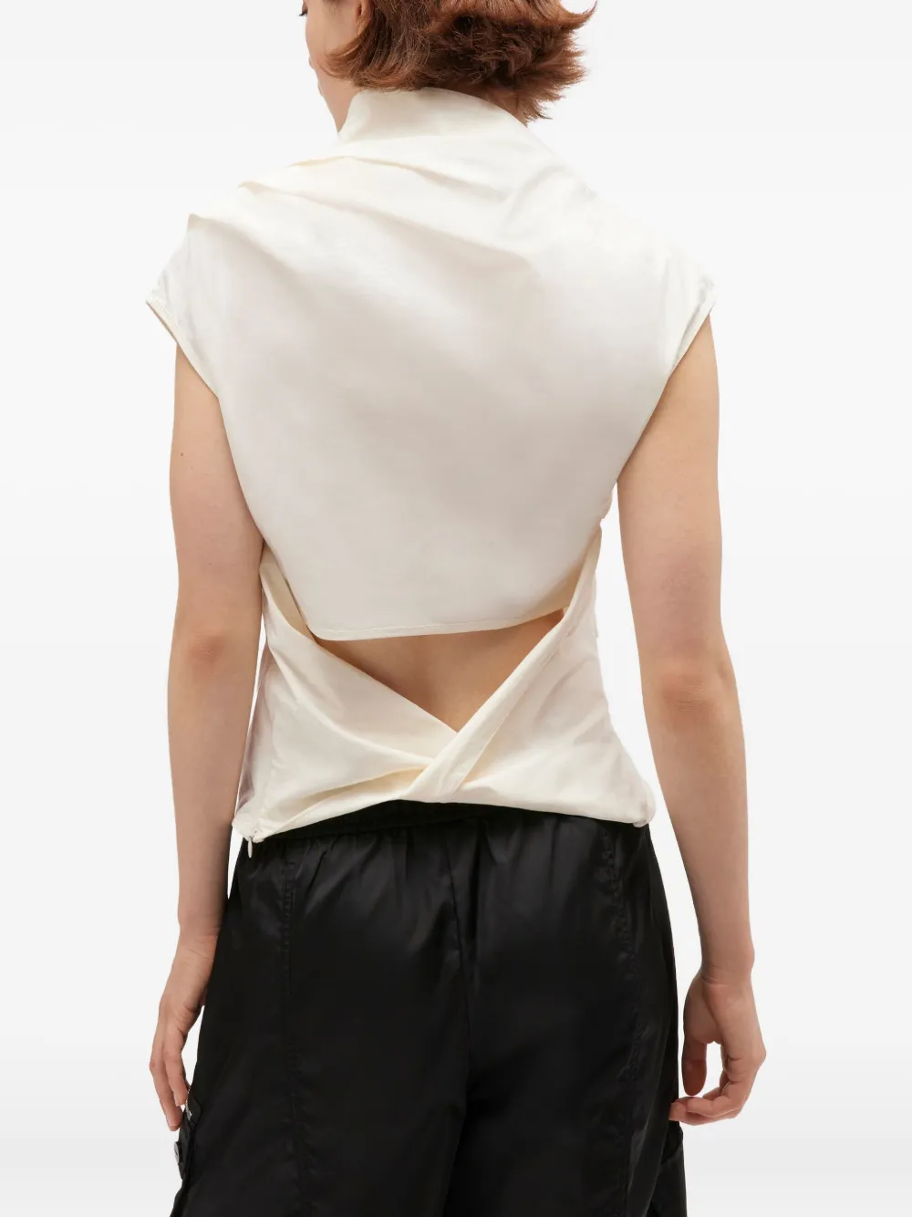 GANNI draped cowl-neck top Beige