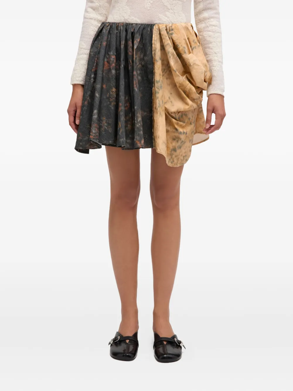 Ganni Printed Draped Mini Skirt In Brown