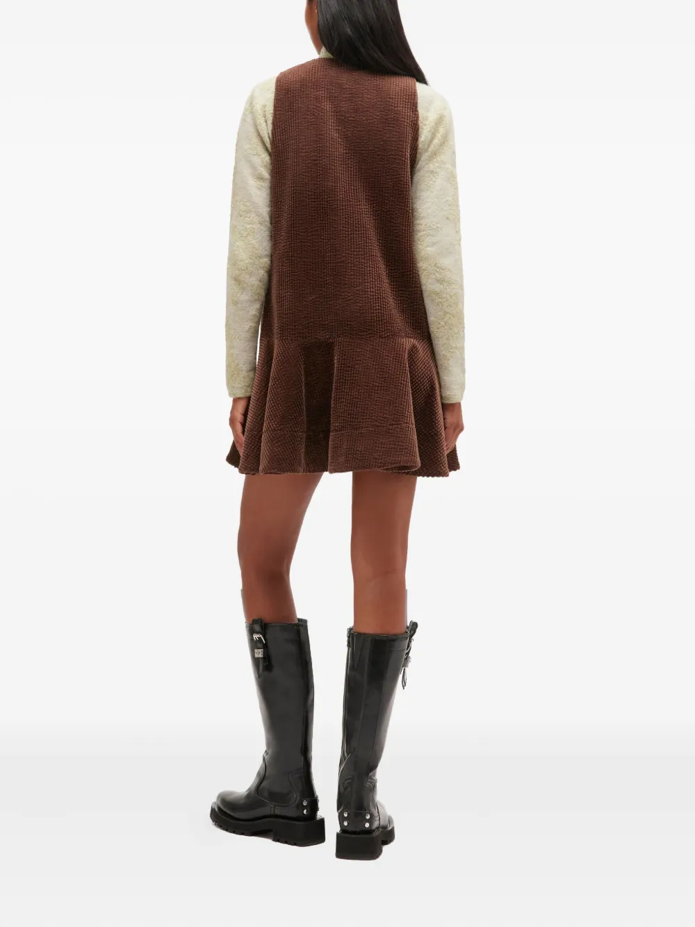 GANNI Ribfluwelen mini-jurk met V-hals Bruin