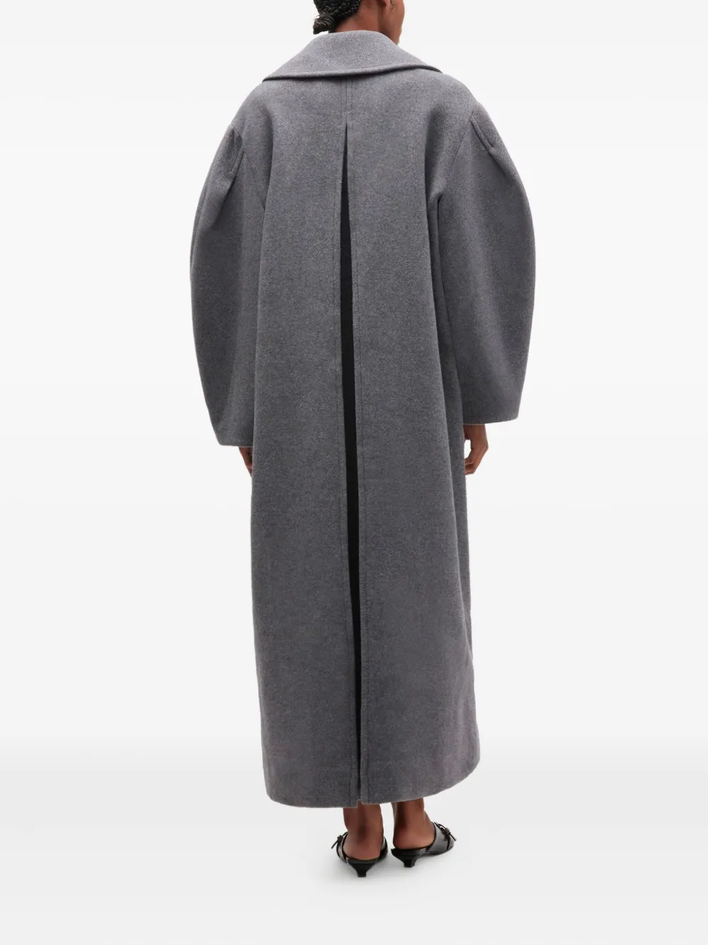 Ganni Double-breasted Wool-blend Peacoat In Gray