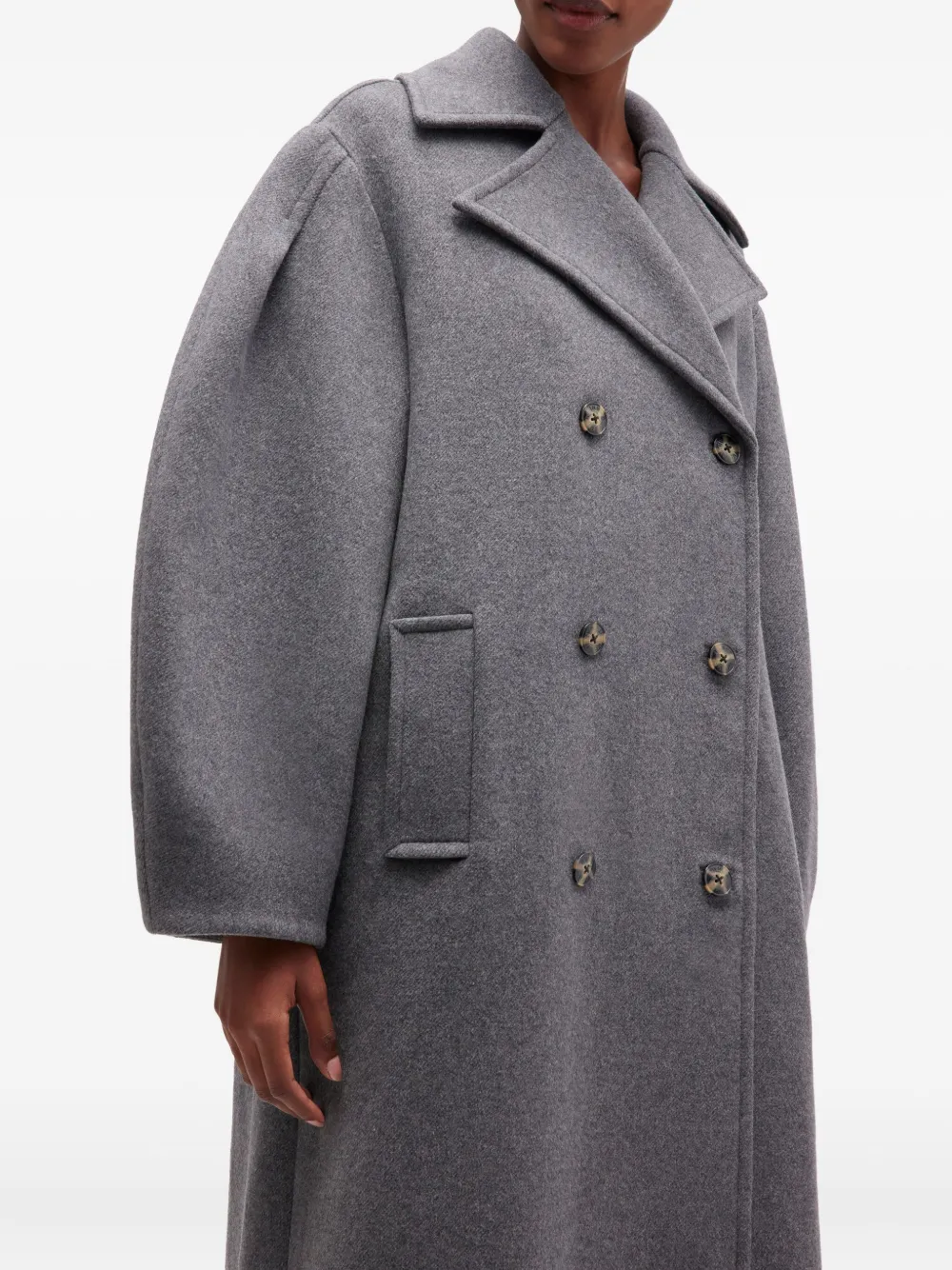 Ganni Double-breasted Wool-blend Peacoat In Gray