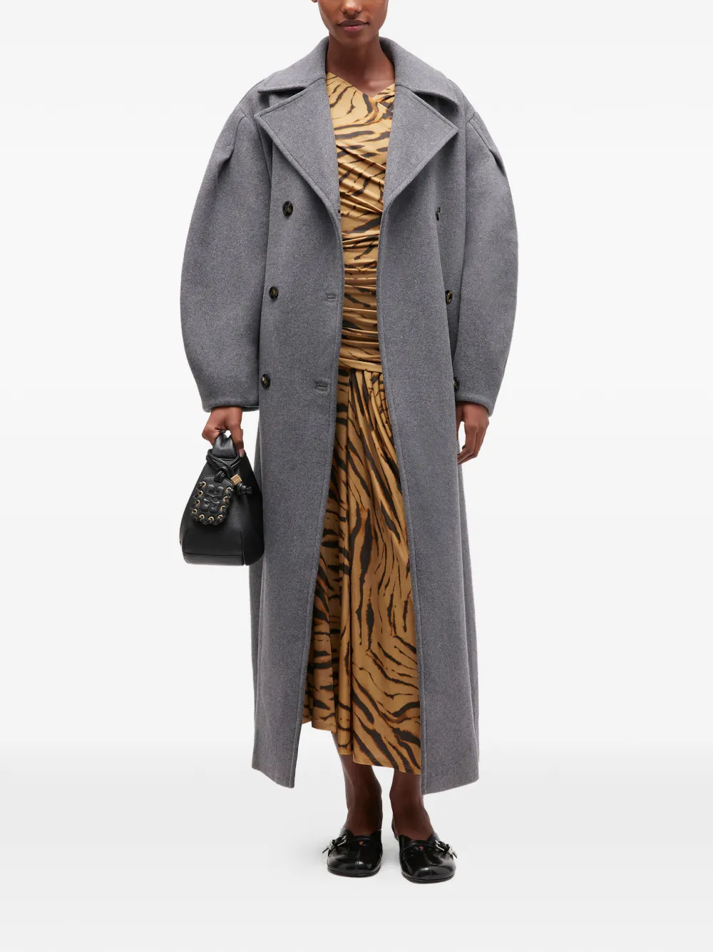  Ganni Balloon-sleeves Double-breasted Coat - Grey 