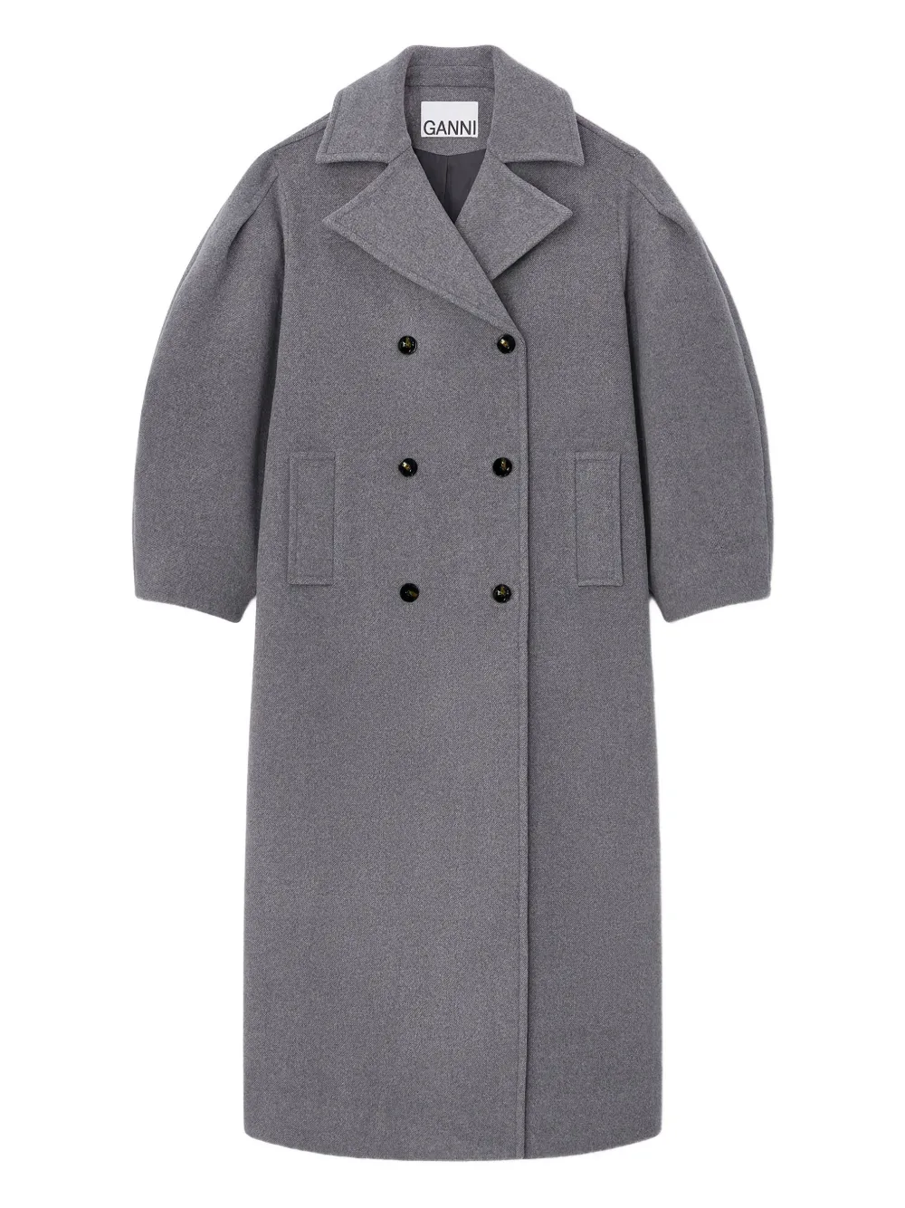 GANNI balloon-sleeves double-breasted coat - Grey