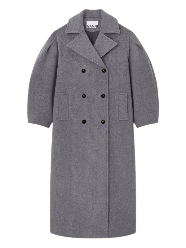 GROSGRAIN DOUBLE-BREASTED グレー GANNI balloon-sleeves double-breasted Coat | Grey | FARFETCH JO