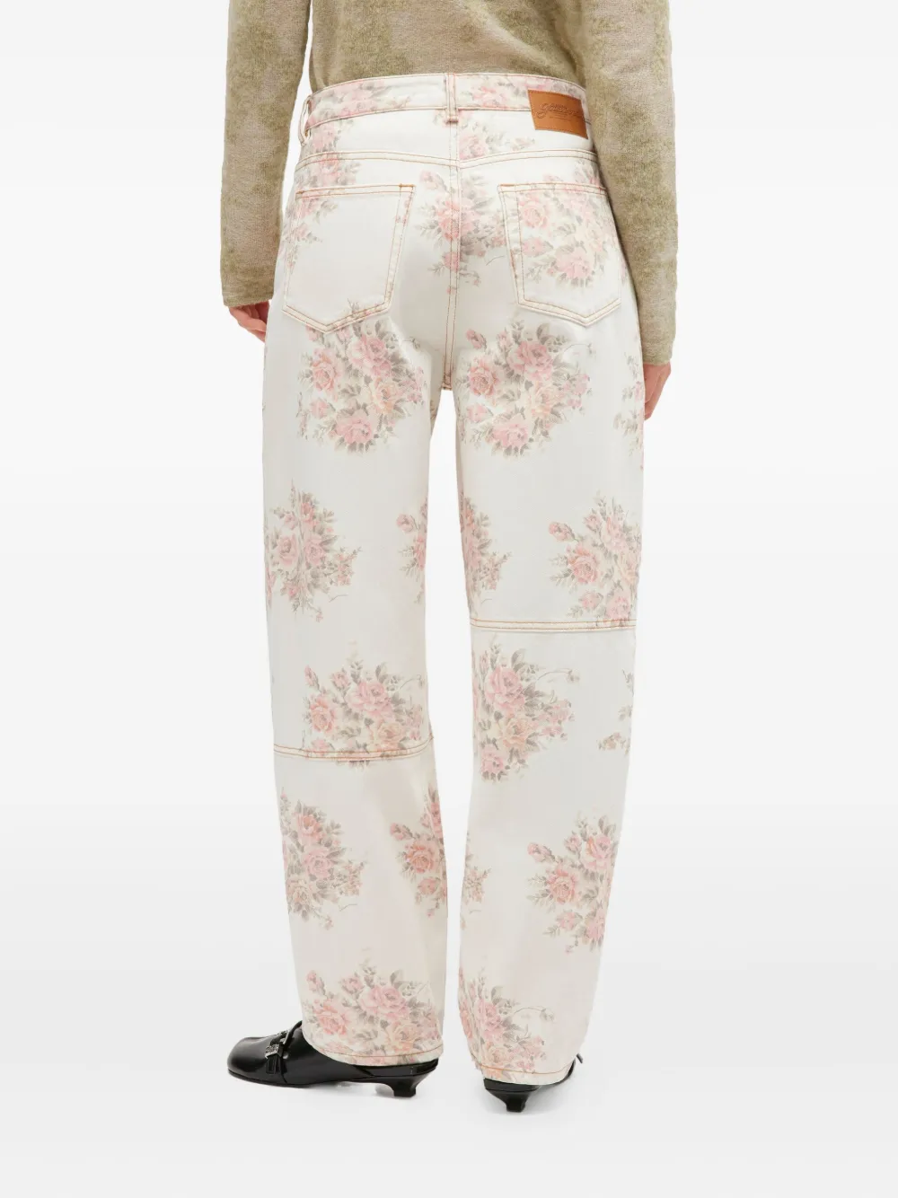 GANNI Jeans met bloemenprint en vlakken Beige