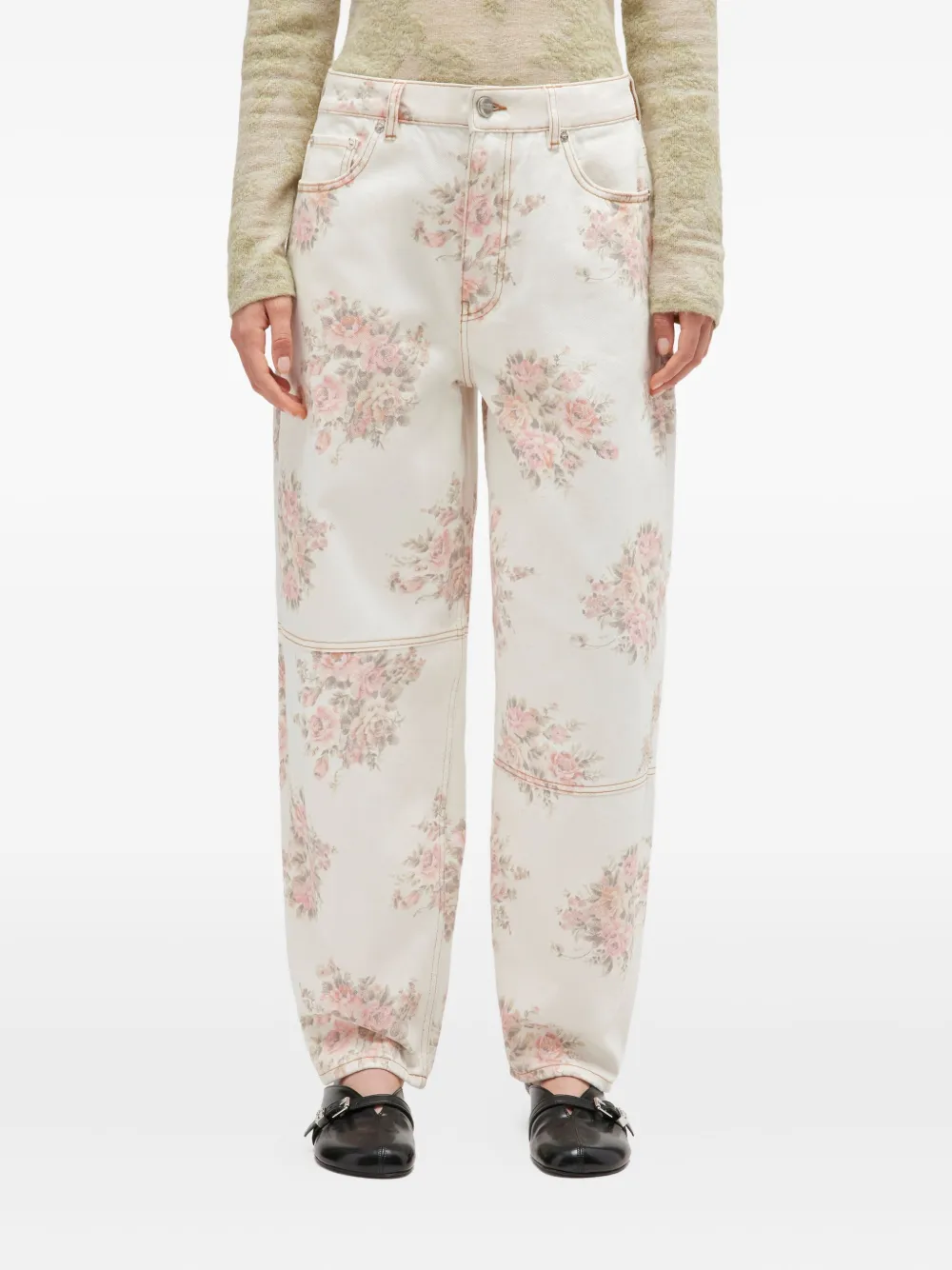 GANNI Jeans met bloemenprint en vlakken - Beige
