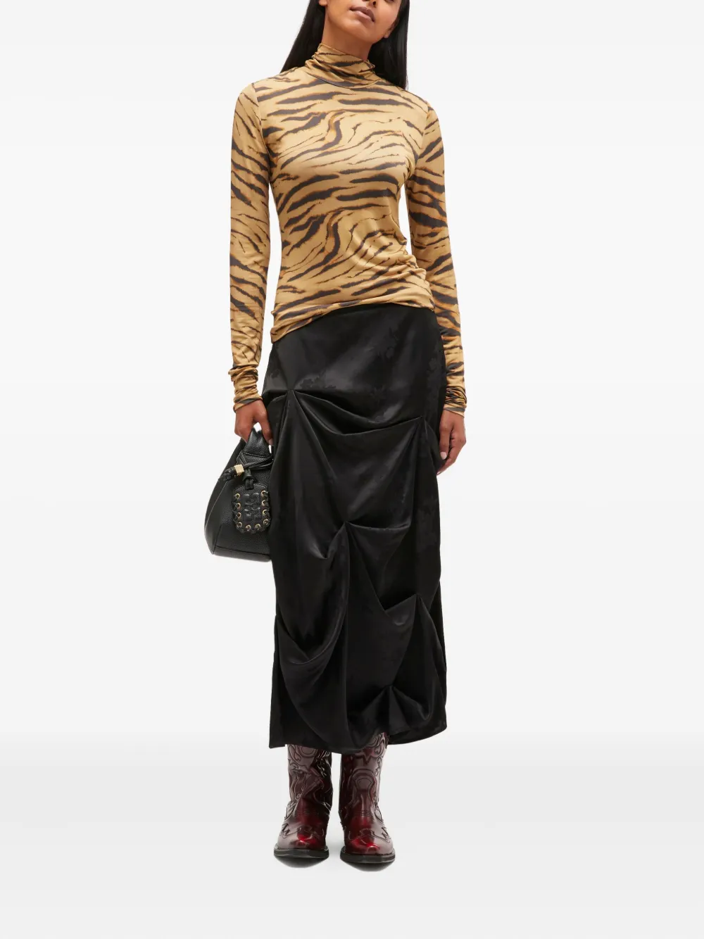 GANNI Gedrapeerde mini-rok met bloemenprint - Zwart