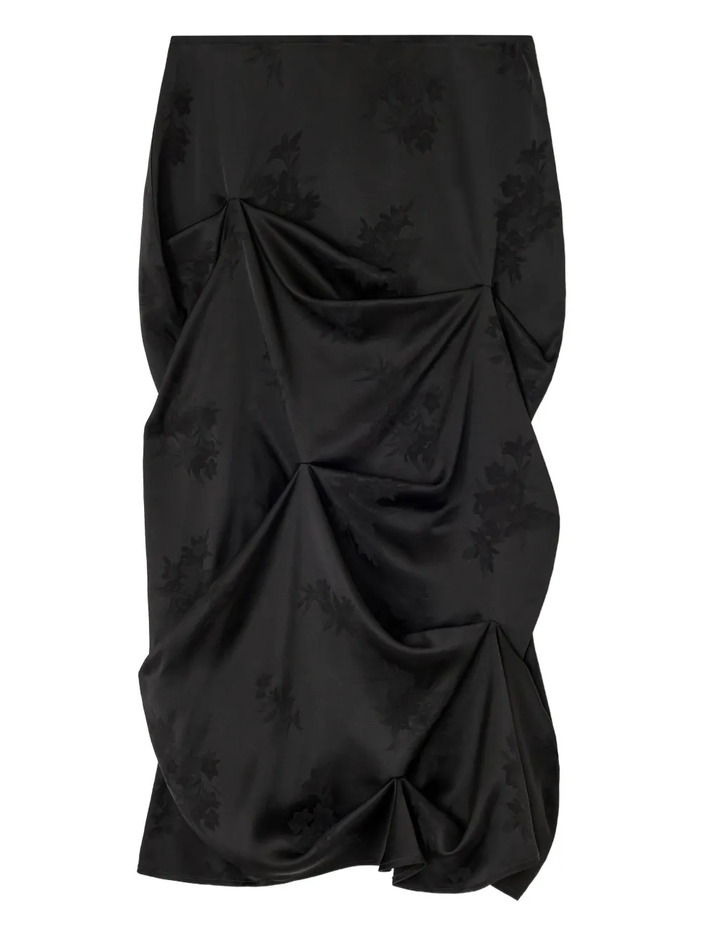 Ganni Floral-pattern Draped Mini Skirt In Black