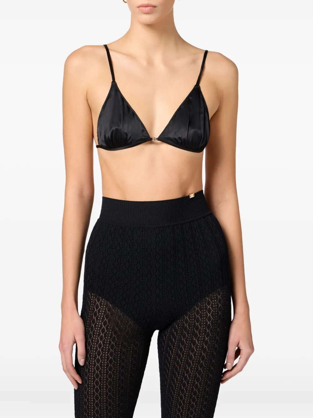Elisabetta Franchi Satin Triangle Bra In Black