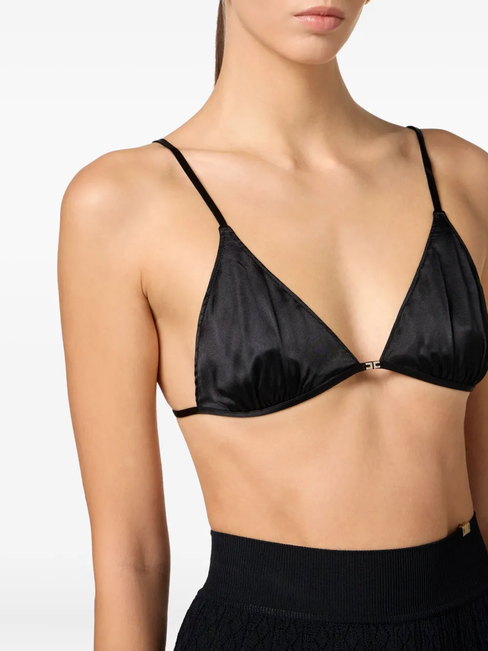 Elisabetta Franchi Satin Triangle Bra In Black