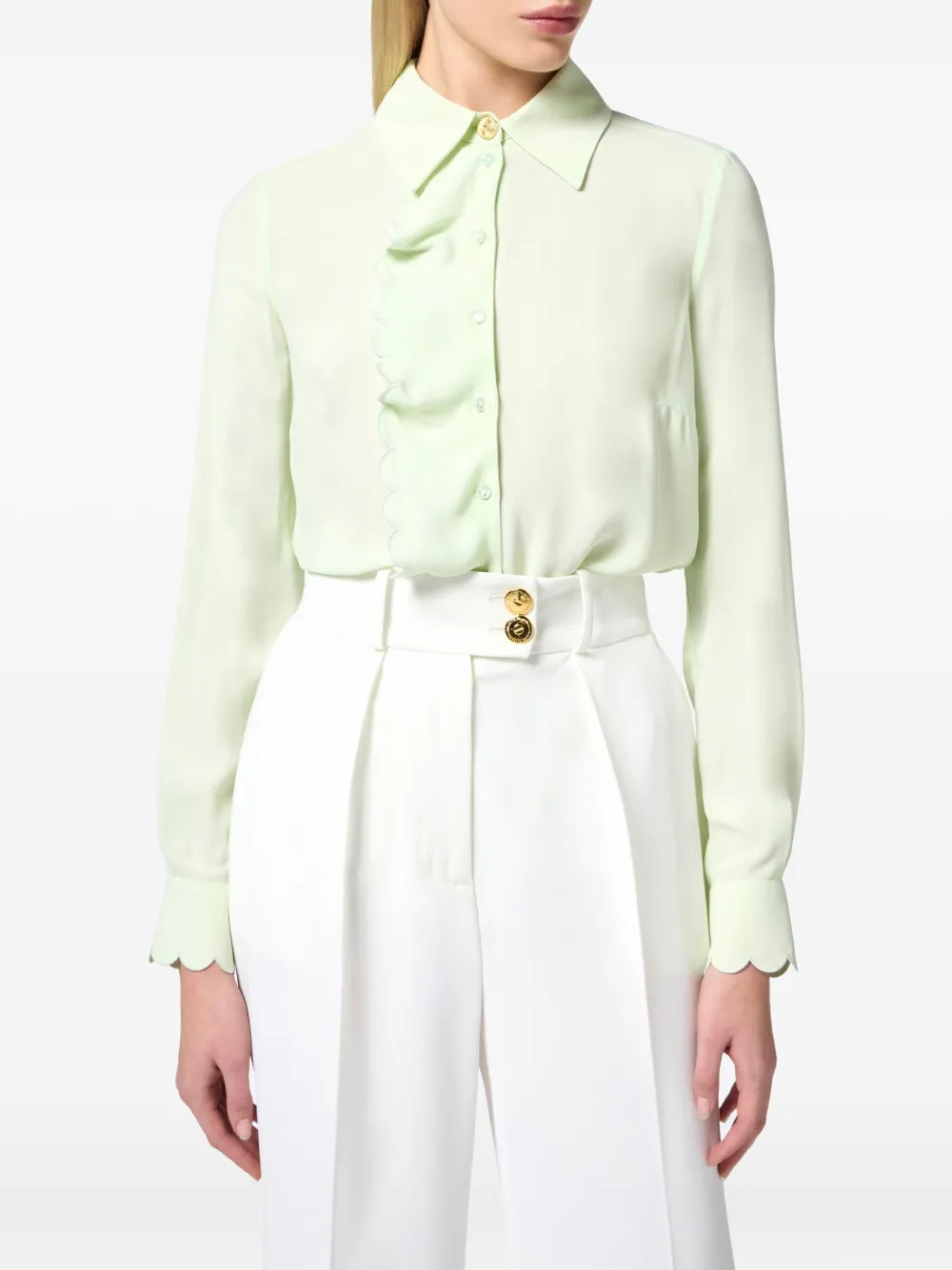 Elisabetta Franchi ruffled-detail shirt Groen
