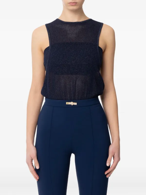 トップス Elisabetta Franchi Elisabetta Franchi mesh-knit Top | Blue | FARFETCH RO