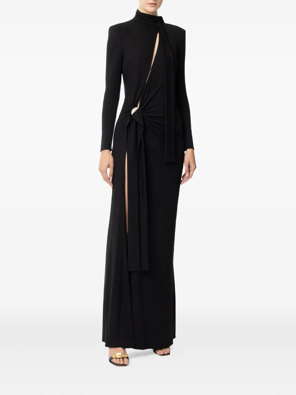 Elisabetta Franchi knot-detail slit maxi evening dress - Zwart