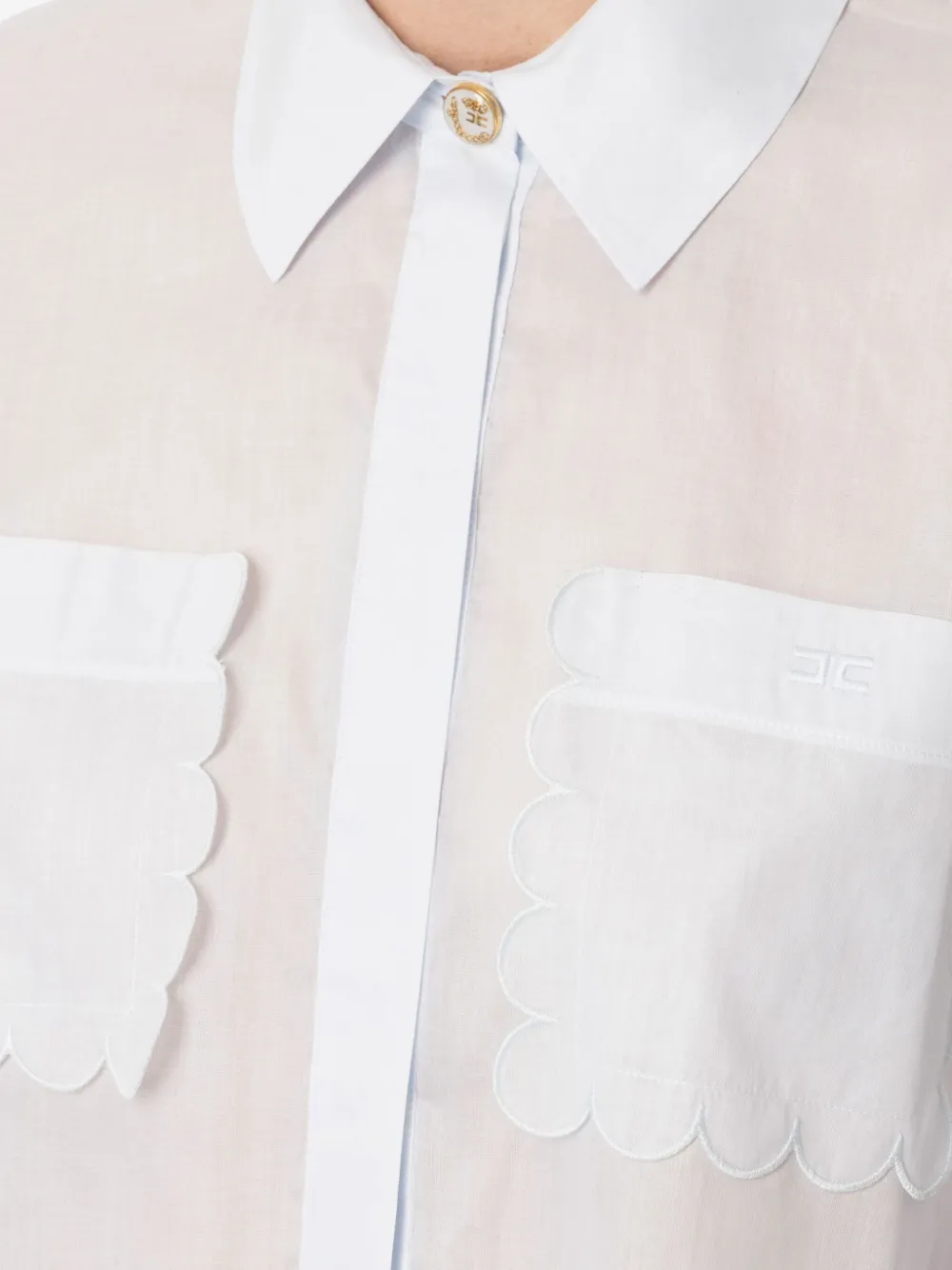 Elisabetta Franchi scallop-trimmed cotton shirt Blauw
