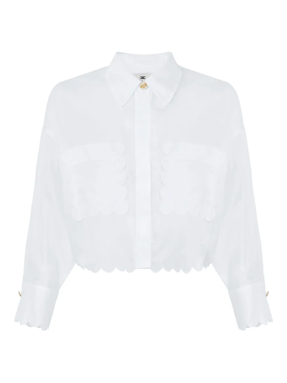 Elisabetta Franchi scallop-trimmed cotton shirt Blauw