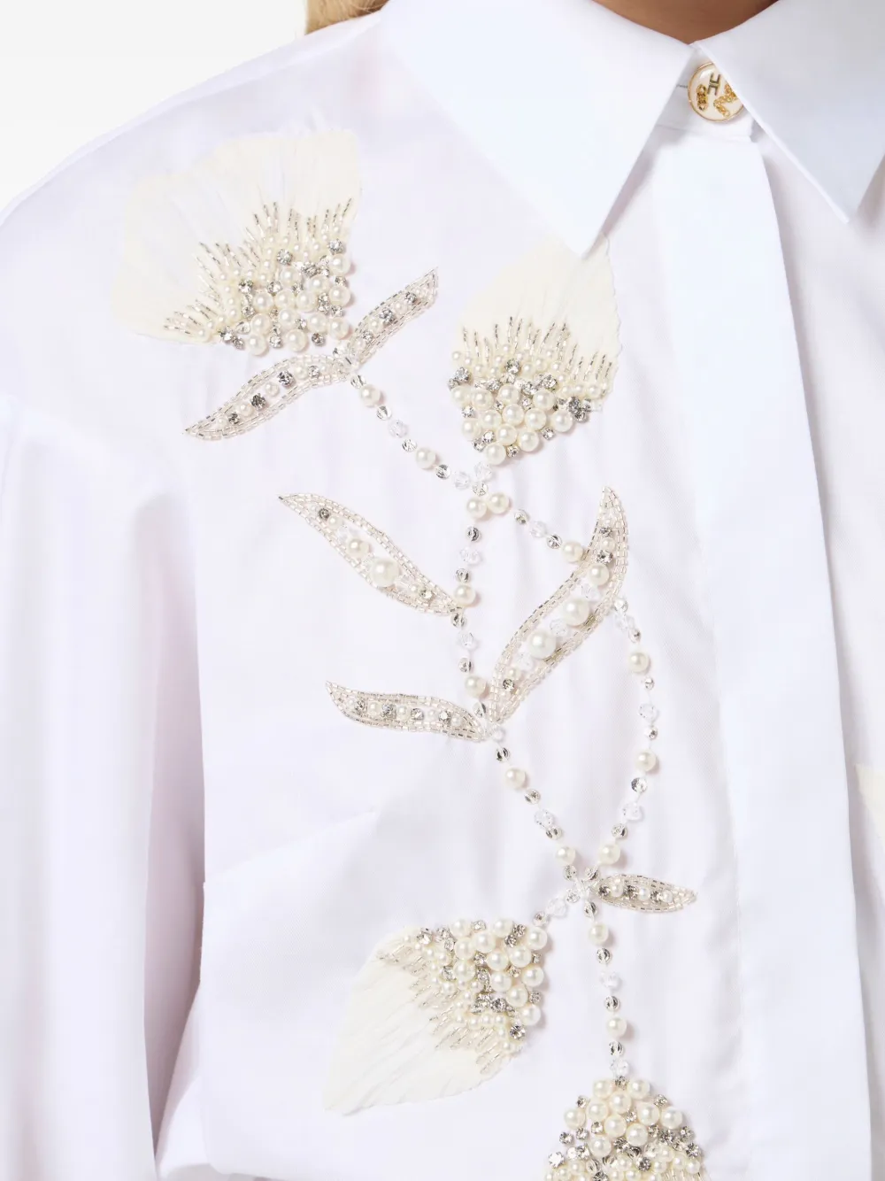 Elisabetta Franchi pearl-embellishment shirt Wit