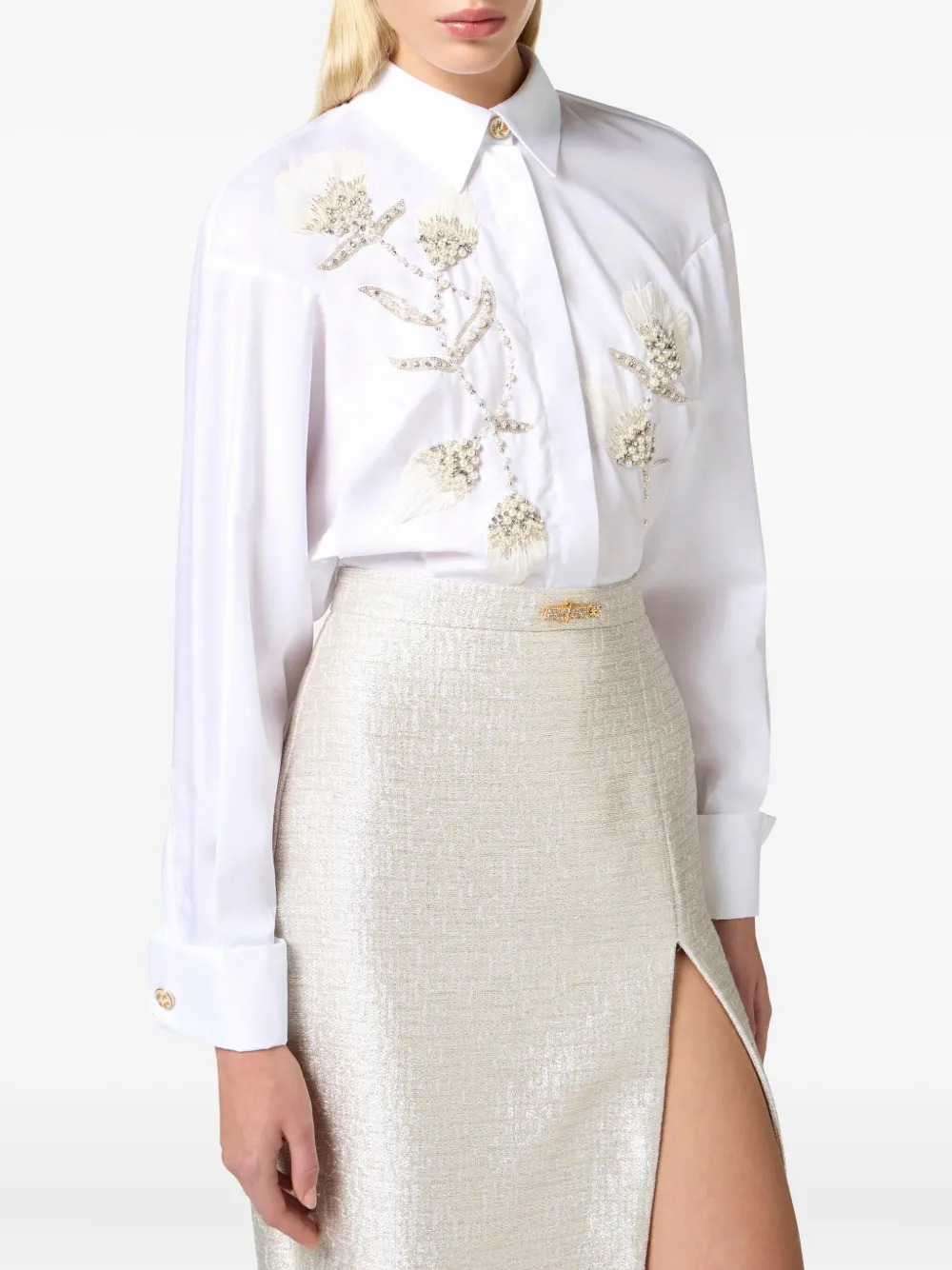 Elisabetta Franchi pearl-embellishment shirt Wit