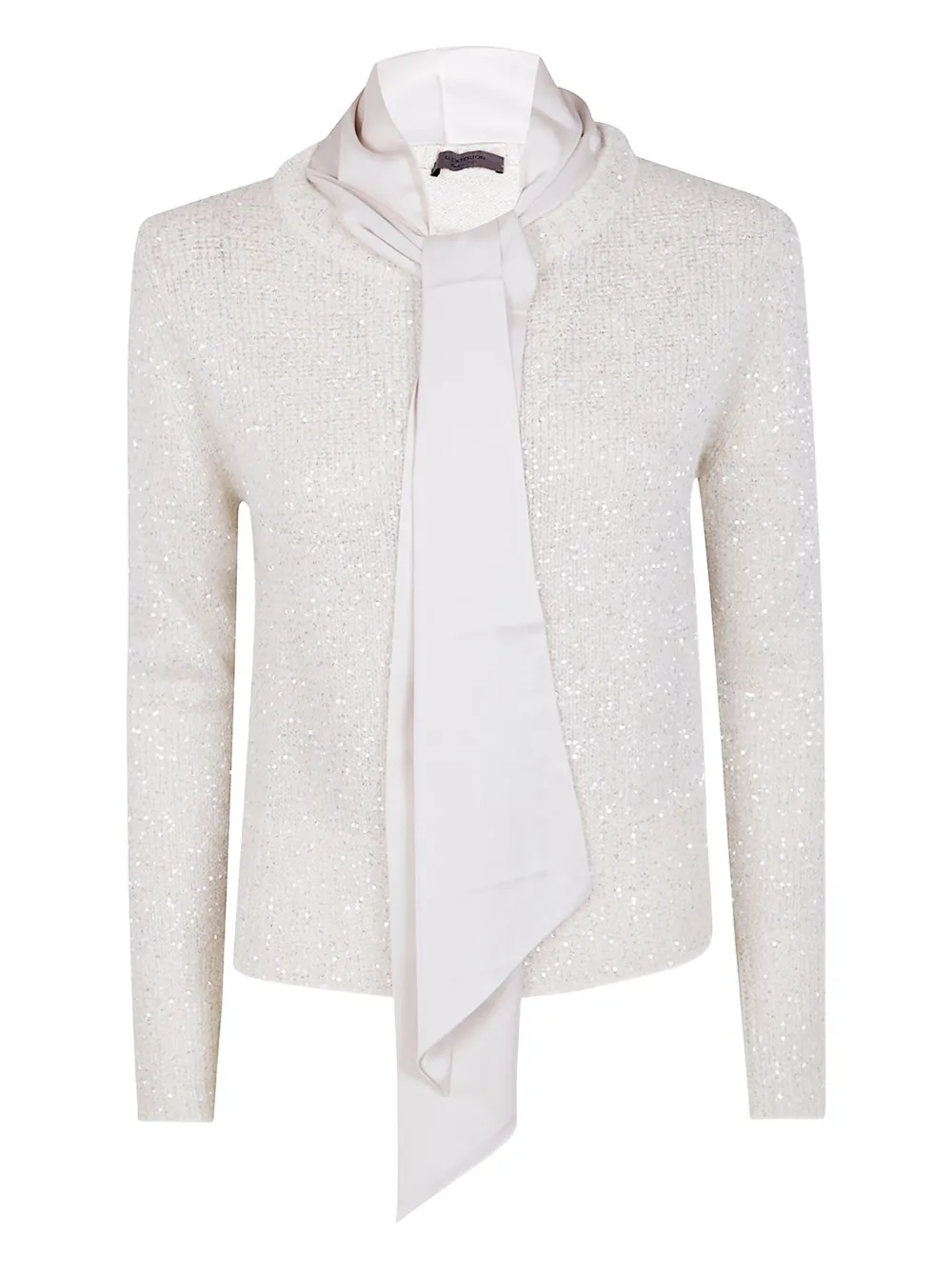 D.Exterior sequin-embellished tie-neck sweater | White | Image 1