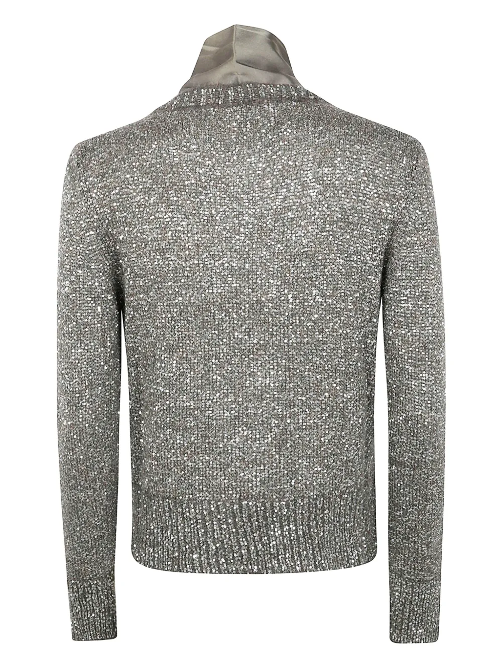 D Exterior Sequin-embellished Tie-neck Sweater In Gray