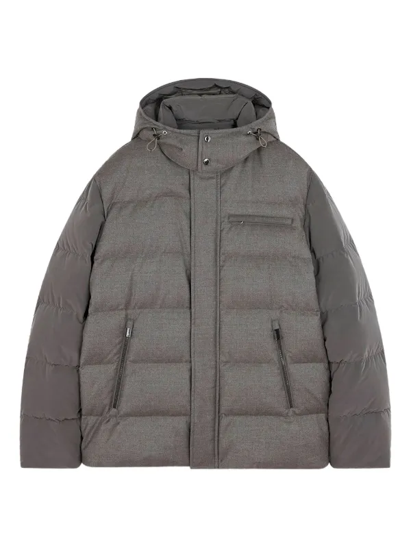 Paul & Shark Hooded Puffer Jacket in 090B TAUPE SUEDE